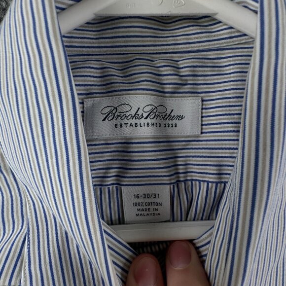 Brooks Brothers Casual Long Sleeve Button Up Shirt Striped Blue Beige 16 30/31 - Picture 8 of 13